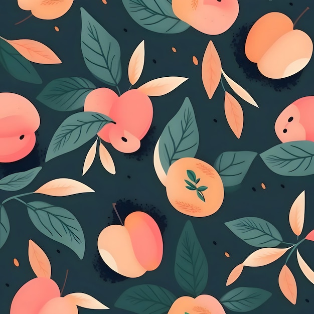 Vector seamless pattern with peaches and leaves vector illustration