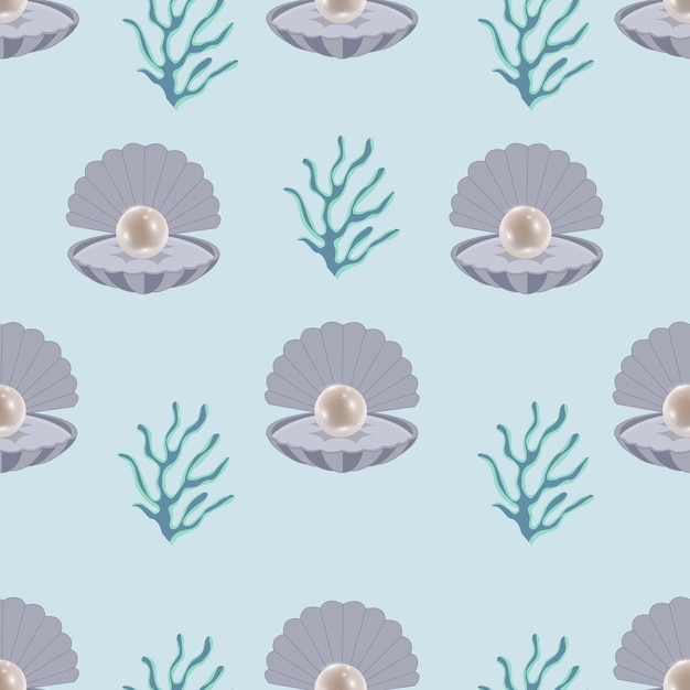 Vector seamless pattern with pearl shell colorful seamless pattern with sea shells