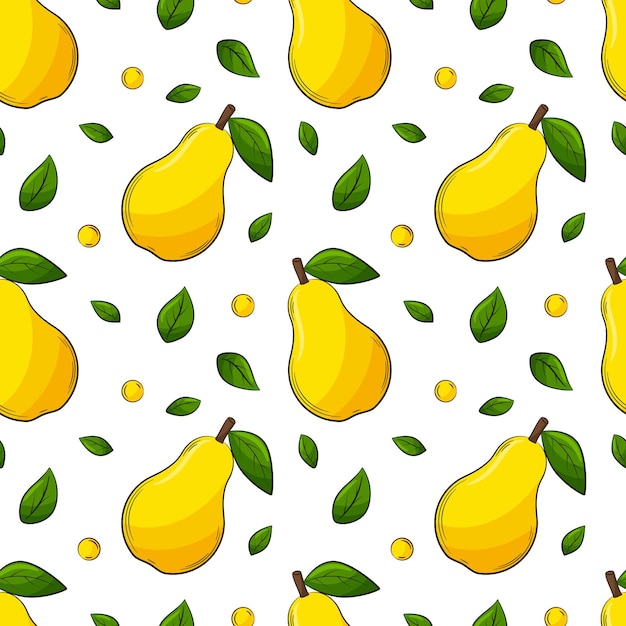 Seamless pattern with pears and leaves.