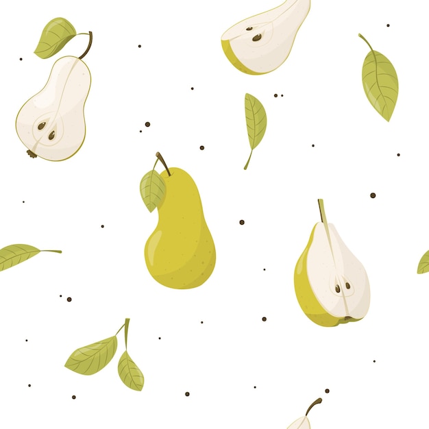 Seamless pattern with pears set of vector pearsSummer fruit collection Fresh garden fruit doodle