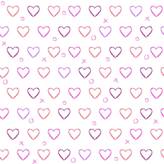 Seamless pattern with pencil drawn hearts