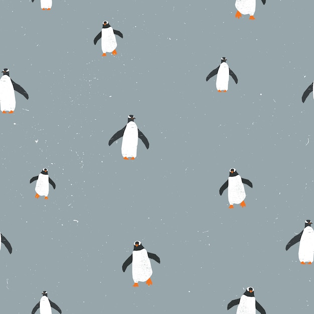 Vector seamless pattern with penguins and grunge texture.