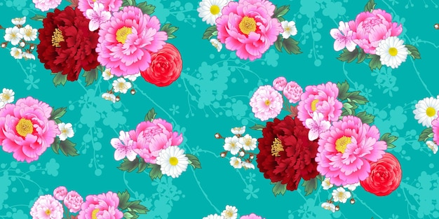 Vector seamless pattern with peonies in chinese style