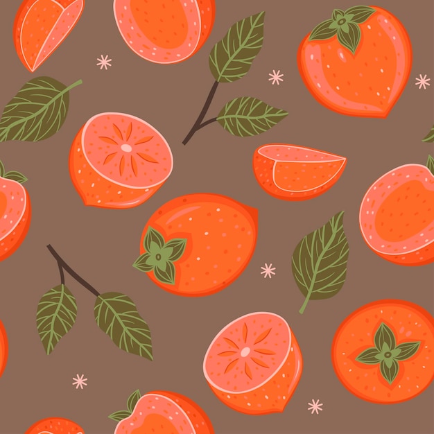 Seamless pattern with persimmon and leaves Vector graphics