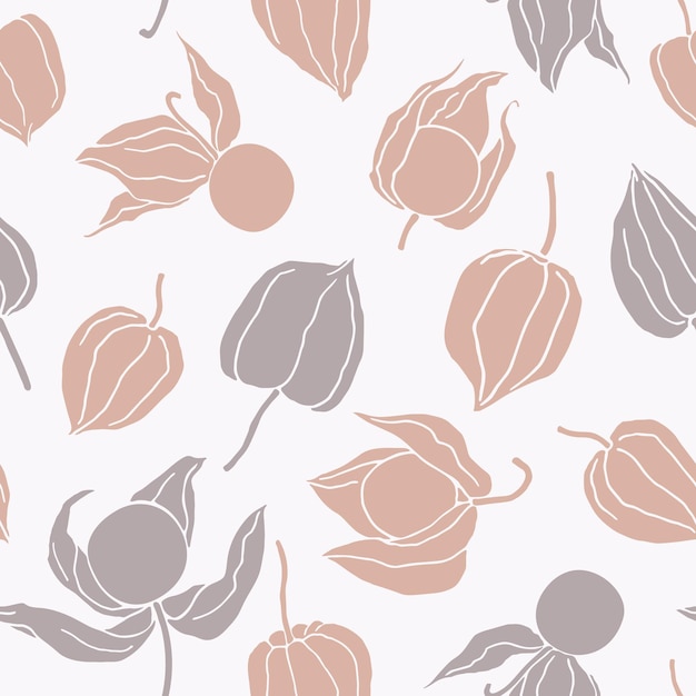 Seamless pattern with physalis in natural pastel colors. Elegant design for fabric, home textile