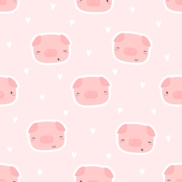 seamless pattern with pig head cartoon