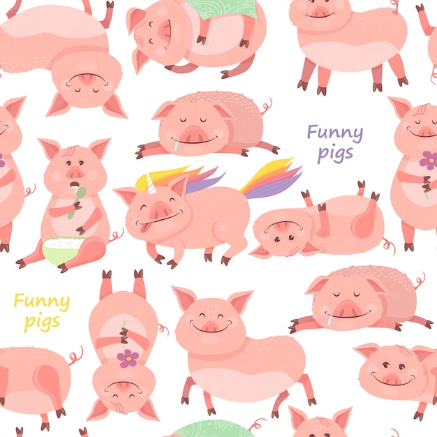 Seamless pattern with pigs