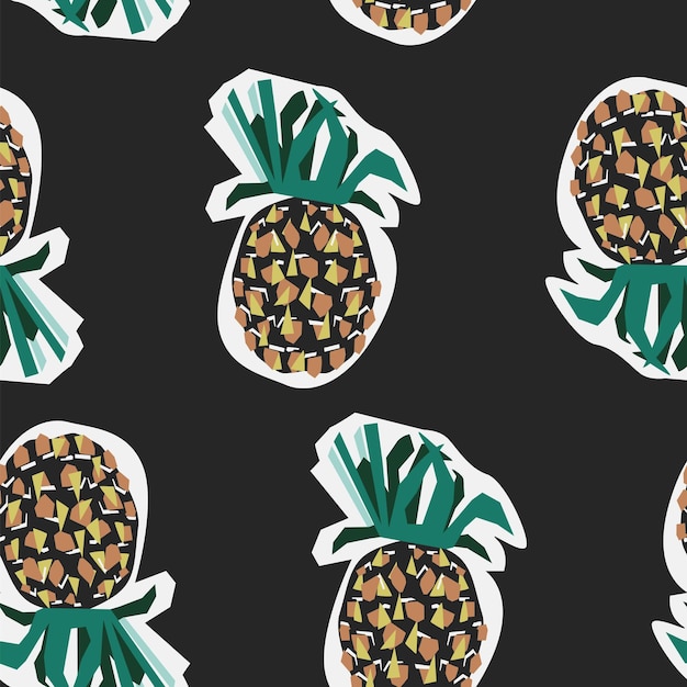 Vector seamless pattern with pineapples on black background