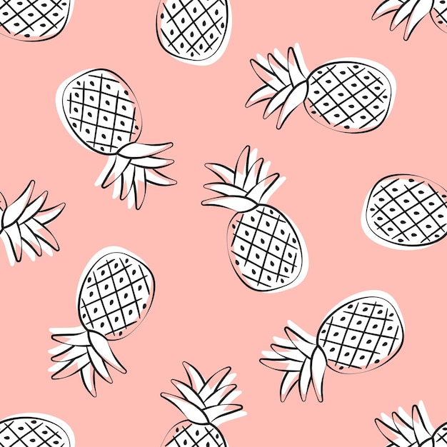 Seamless pattern with pineapples and pink background