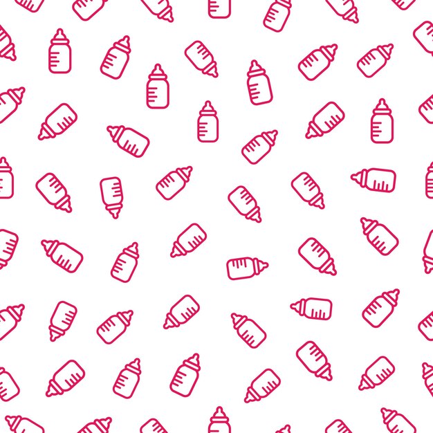 Seamless pattern with pink baby bottle