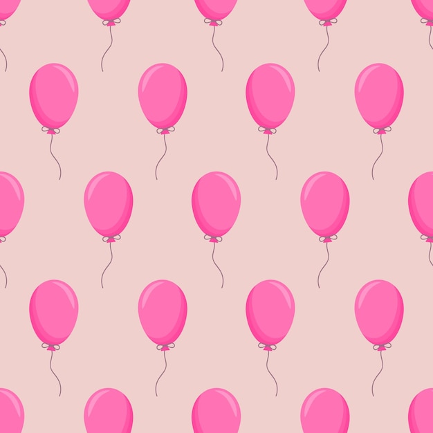 Seamless pattern with pink balloons in cartoon style. Holiday or Birthday Party Design. Colorful BG