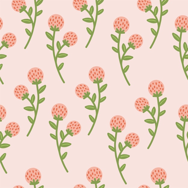 Seamless pattern with pink berries flowers on a pink background