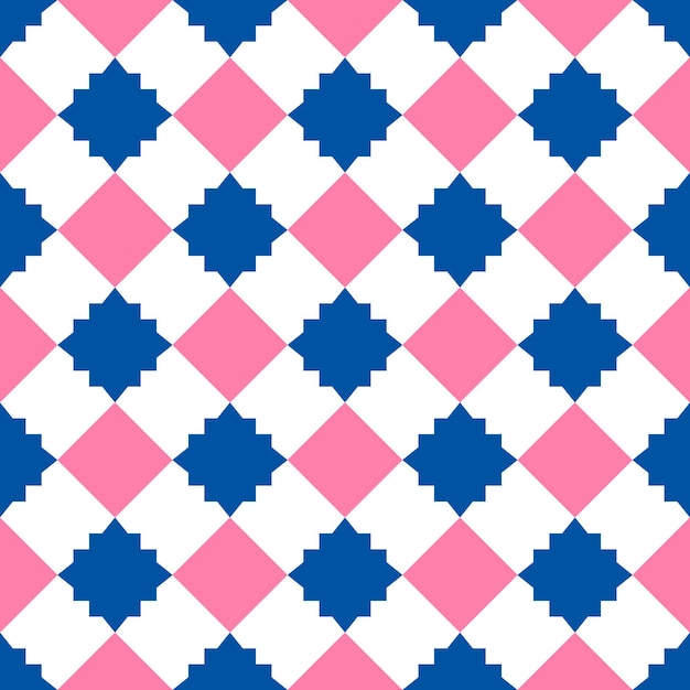 Seamless pattern with pink and blue geometric tiles