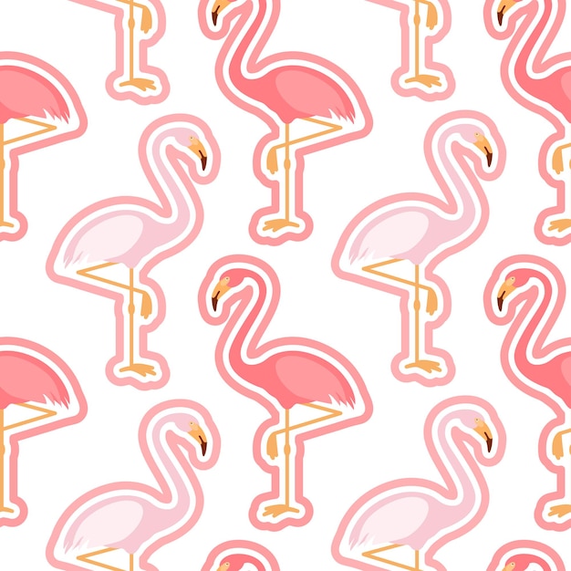 Seamless pattern with pink flamingo flamingo figure with outline trend background vector