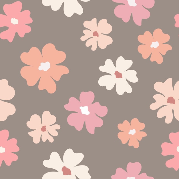Vector seamless pattern with pink flowers floral background endless texture for your design greeting car