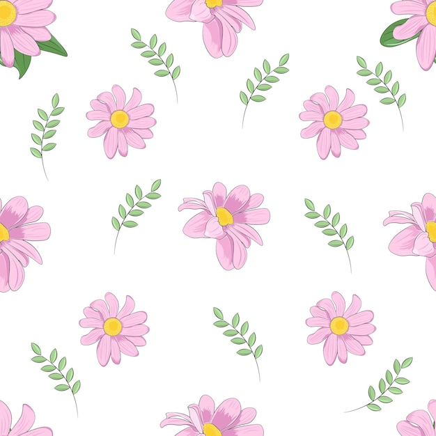 Seamless pattern with pink flowers