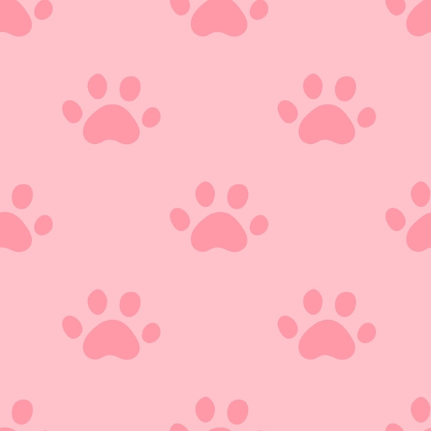 Seamless pattern with pink kitten paws