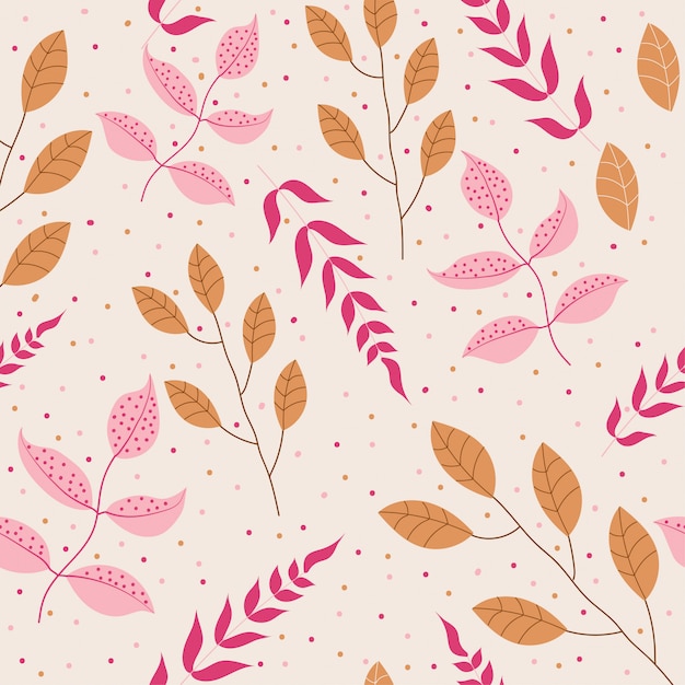 Seamless pattern with pink and orange leaves