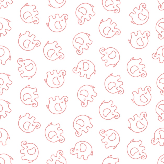 Seamless pattern with pink outline elephants