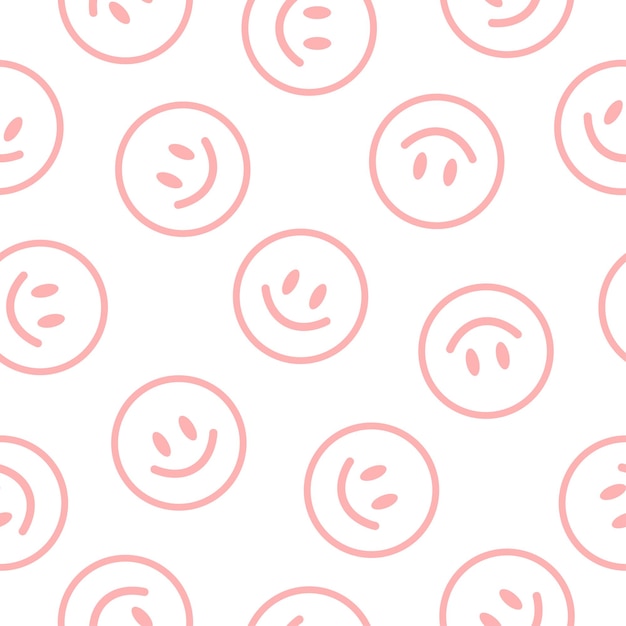 Seamless pattern with pink outline happy faces.