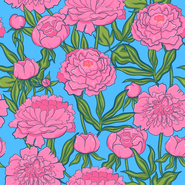 Seamless pattern with pink peonies.