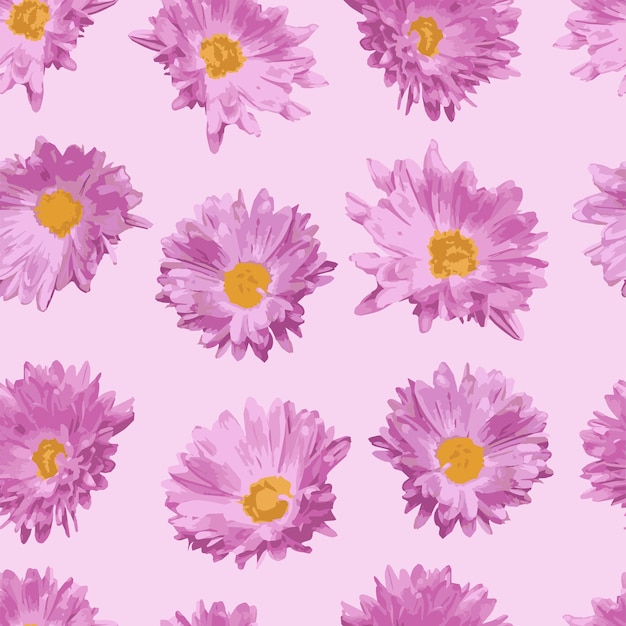 Vector seamless pattern with pink realistic flowers on a pink background