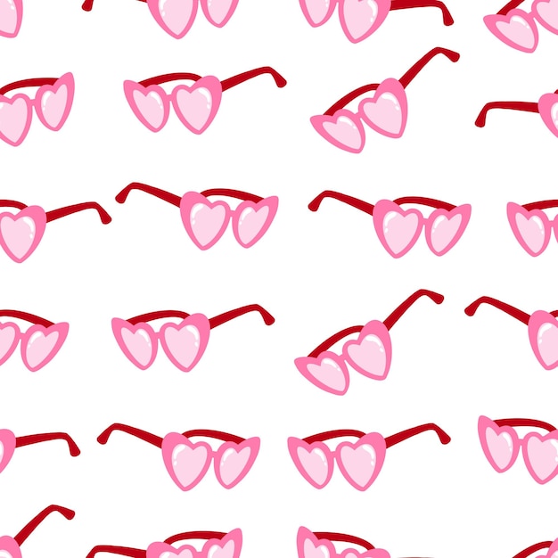 ピンクのサングラスのシームレスパターン ハート形のメガネ ファッションレトロプリント