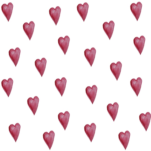 Seamless pattern with pink watercolor heart on white background