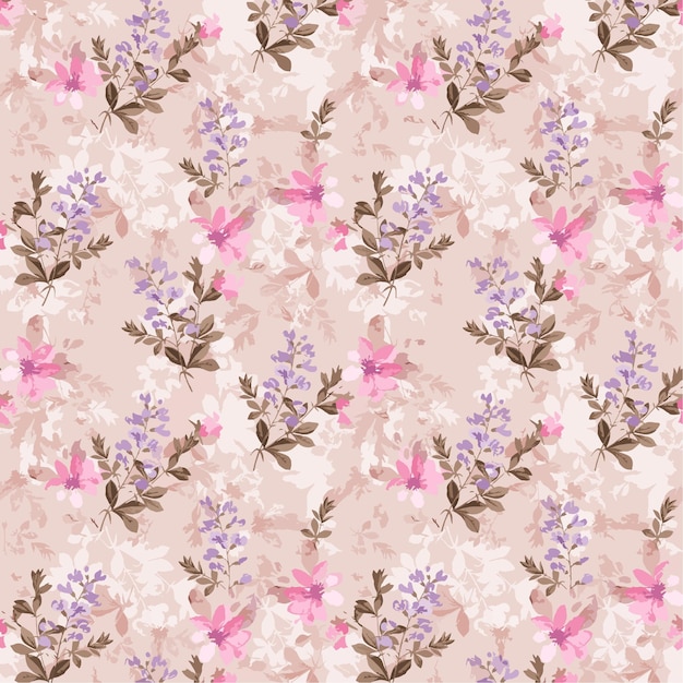 Seamless pattern with a pink and white flowers vector art illustration