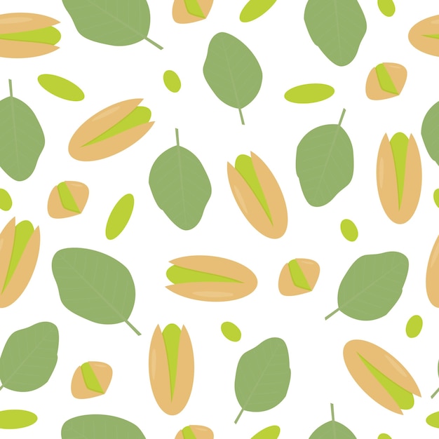 Seamless pattern with pistachios and leaves