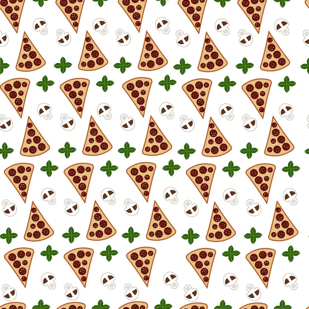 Seamless pattern with pizza margherita slices. Vector illustration. Cartoon style