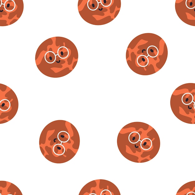 Seamless pattern with planet mars in hand drawing style