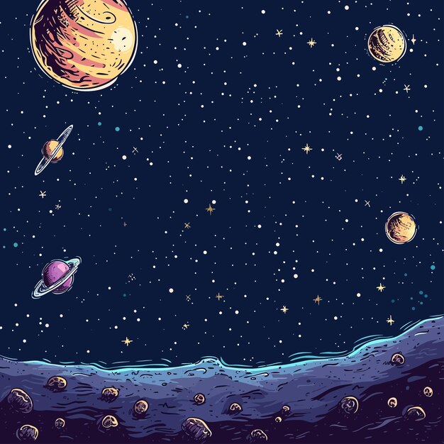 Vector seamless pattern with planets and rocket