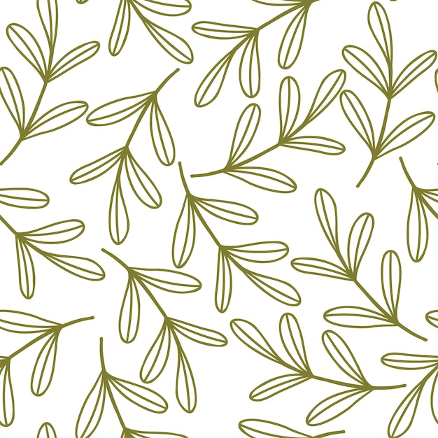 Modello senza cuciture con piante in stile doodle. gambo con foglie. illustrazione vettoriale isolato su sfondo bianco. disegno per tessuto.