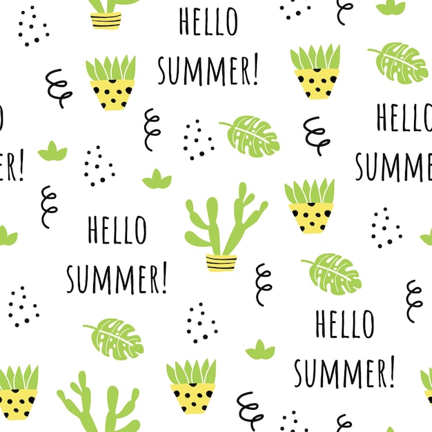 Vector seamless pattern with plants and hand drawn elements