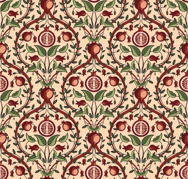 Seamless pattern with pomegranate on a beige background