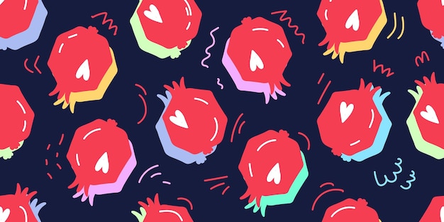 幾何学的な抽象的なスタイルのザクロの果実とのシームレスなパターン手描き落書きベクトル