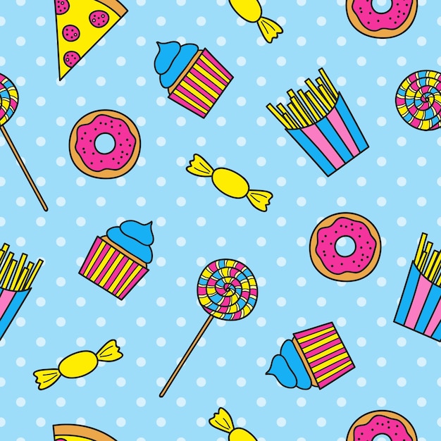 Seamless pattern with pop items