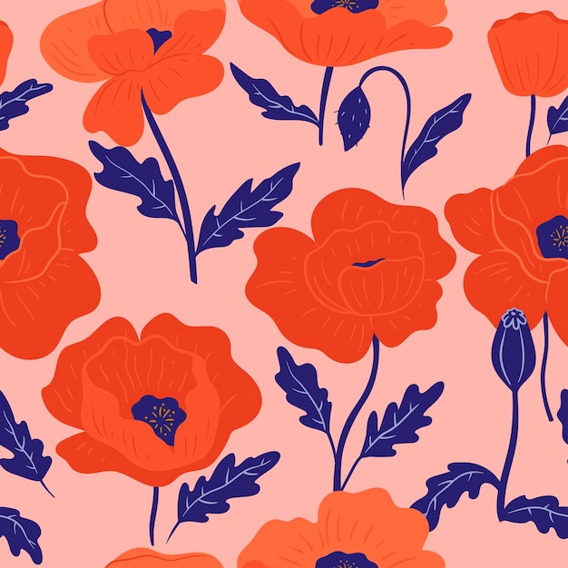 Seamless pattern with poppy flowers