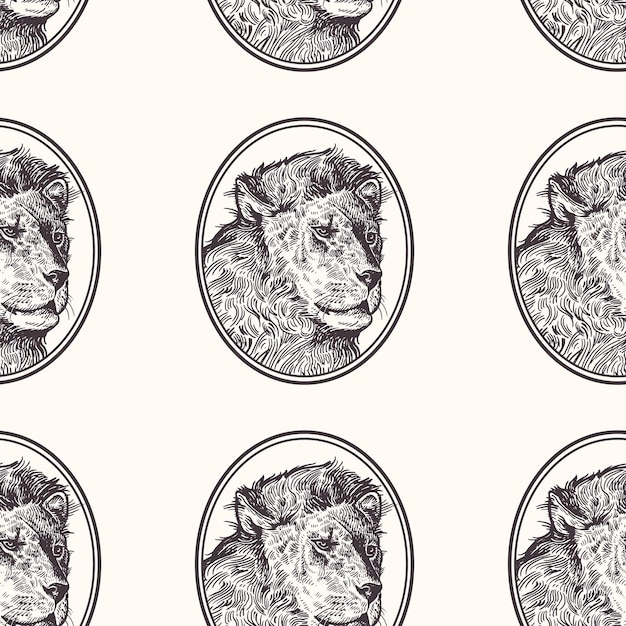 Seamless pattern with portrait of lion