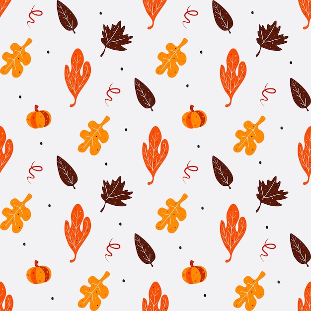 Seamless pattern with pumpkin and different leaves.