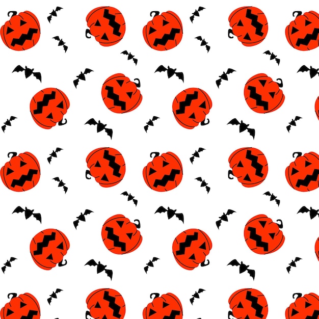 Seamless pattern with pumpkin silhouette and flying bat dark color