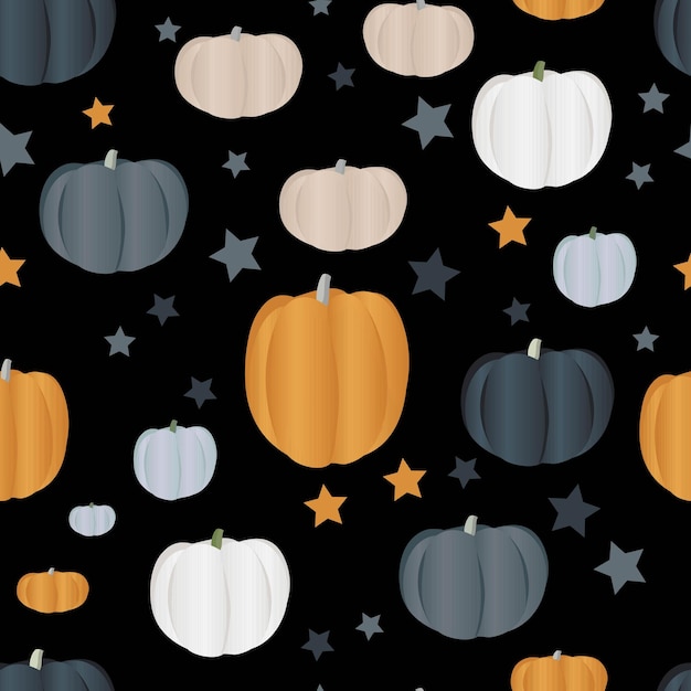 Seamless pattern with pumpkins of different colors Autumn harvest Healthy food Textile design