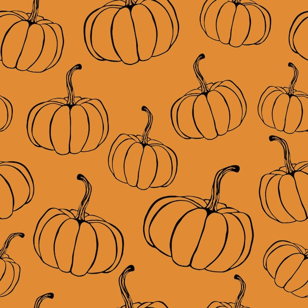 Seamless pattern with pumpkins .Doodle illustration for a cozy autumn decor