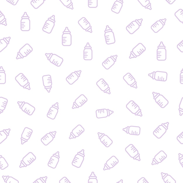 Vector seamless pattern with purple baby bottles