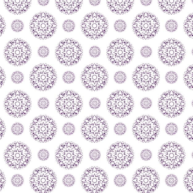 Seamless pattern with purple and blue mandalas on a white background. stock illustration