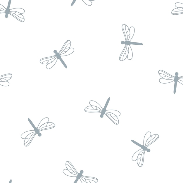 Seamless pattern with purple dragonfly