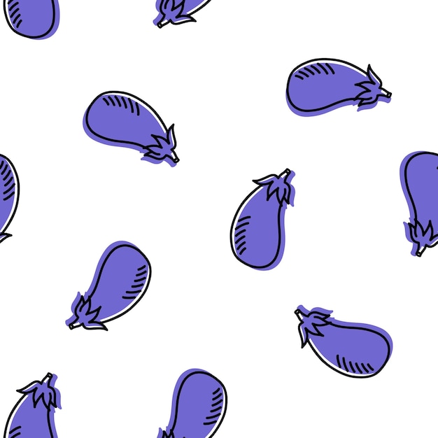 Seamless pattern with purple eggplants