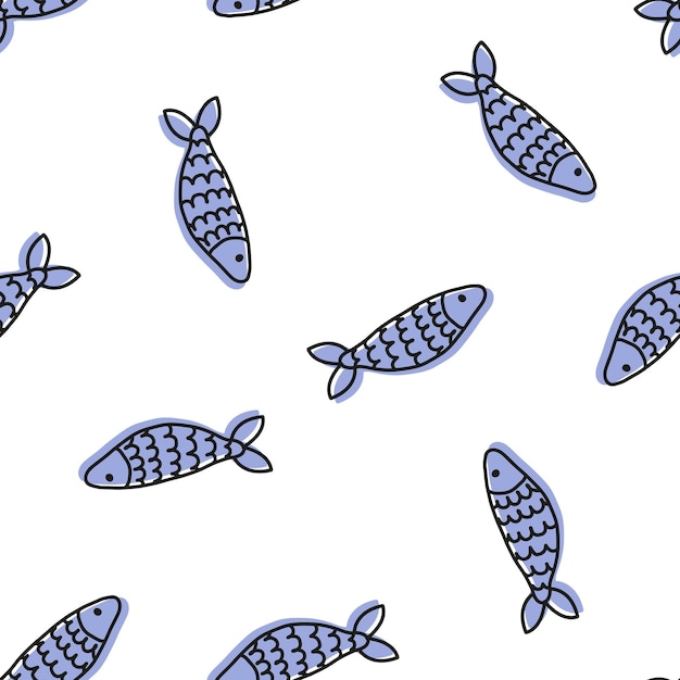 Seamless pattern with purple fish