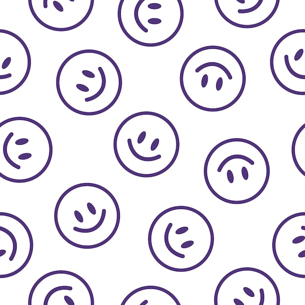 Seamless pattern with purple outline happy faces.